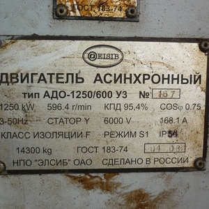 Электродвигатель АДО-1250/600 У3. 6КВ 2008 г.в пр-ва НПО ОАО Элсиб  продам с документами.