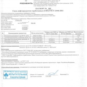 Смесь нефтепродуктов отработанных по ГОСТ 21046-2021, до 187 т. (ПИ506437)
