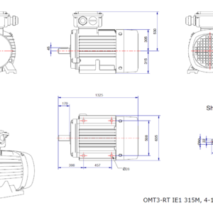 Электродвигатель Omec Motors, OMT3-RT 315M4; IE1; 132 кВт; 1500 об/мин; 380/660 В; 50 Гц; S1; IC 411; IP 55; У2; F; PTC 150C;