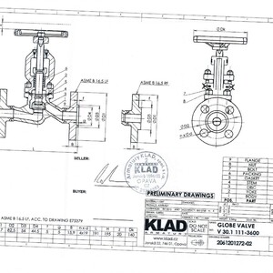 Клапан запорный V-628 Globe valve  C 30.1 111-3600 ¾ &quot; Cl.600 10 Armatury Klad, Чехия.