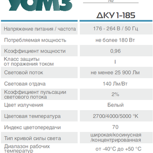 СВЕТИЛЬНИК СВЕТОДИОДНЫЙ ДКУ1-185-003-УХЛ1